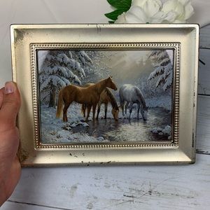 Distressed Metal Frame Winter Horse Framed Photo